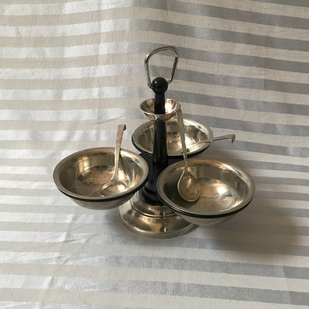 Vintage Silver/Black Triple Saucy Susan